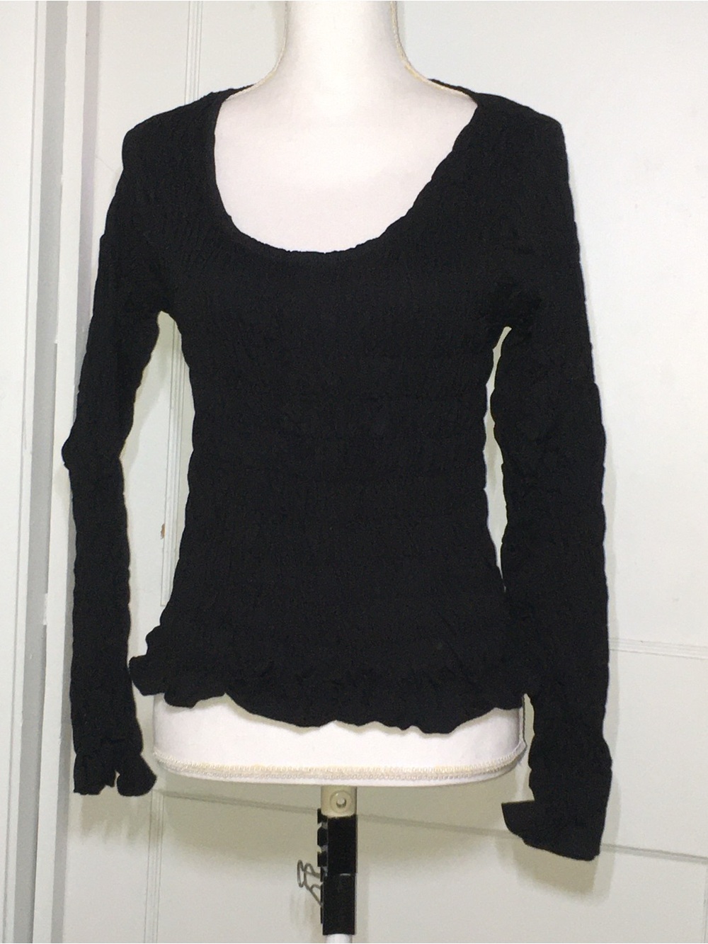 Free People Black Scoop Neck Long-Sleeve Top